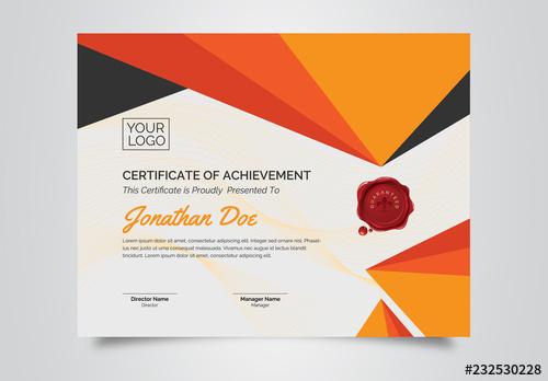 Certificate of Achievement Layout with Orange Elements - 232530228 - 232530228