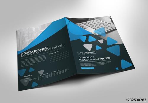 Presentation Folder Layout with Blue Elements - 232530263 - 232530263