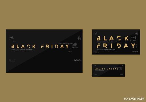 Black Friday Social Media Set Layouts with Gold Elements - 232561945 - 232561945