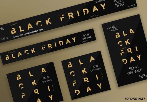 Black Friday Web Banner Layouts with Gold Elements - 232561947 - 232561947