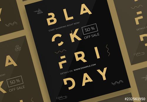 Black Friday Poster Layouts with Gold Elements - 232561950 - 232561950