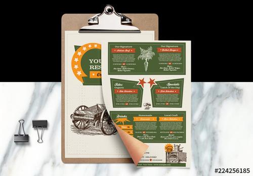 Restaurant Menu Layout with Western Illustrations - 224256185 - 224256185