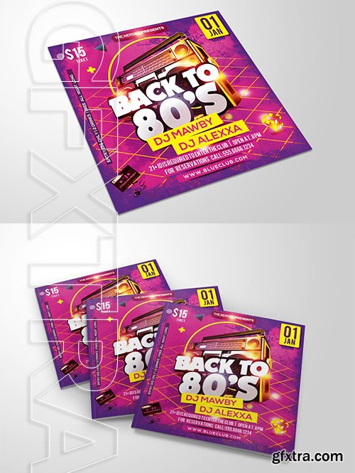 CreativeMarket - Back to 1980s Party Flyer 4410565