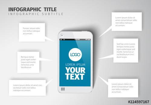 Infographic Layout with Smartphone and Text Bubbles - 224597167 - 224597167