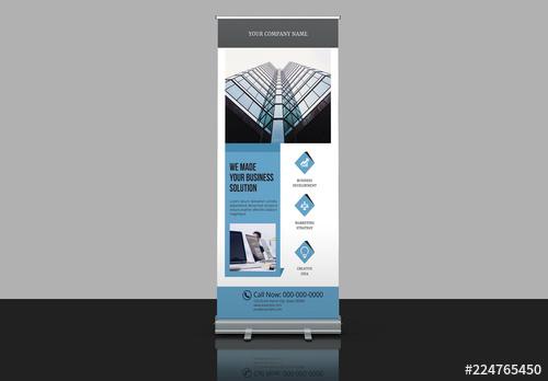 Banner Advertisement Layout with Blue-Gray Accents - 224765450 - 224765450