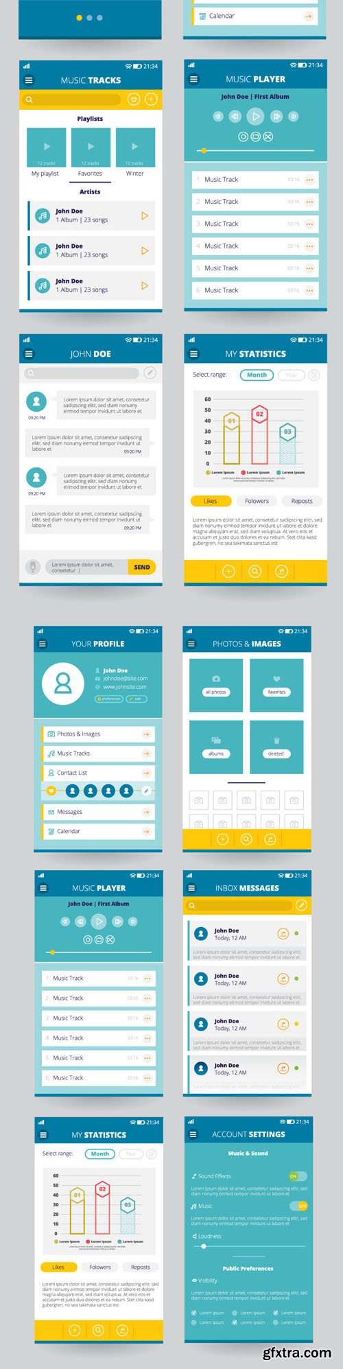 Mobile Screens with UI Apps in Vector