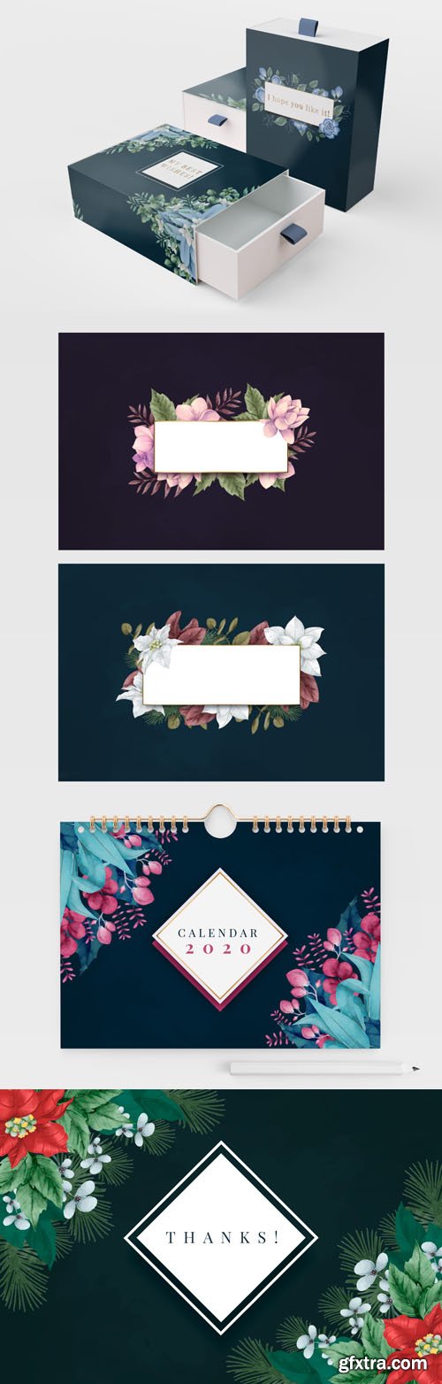 Decorative Winter Flowers Vector Set Collection