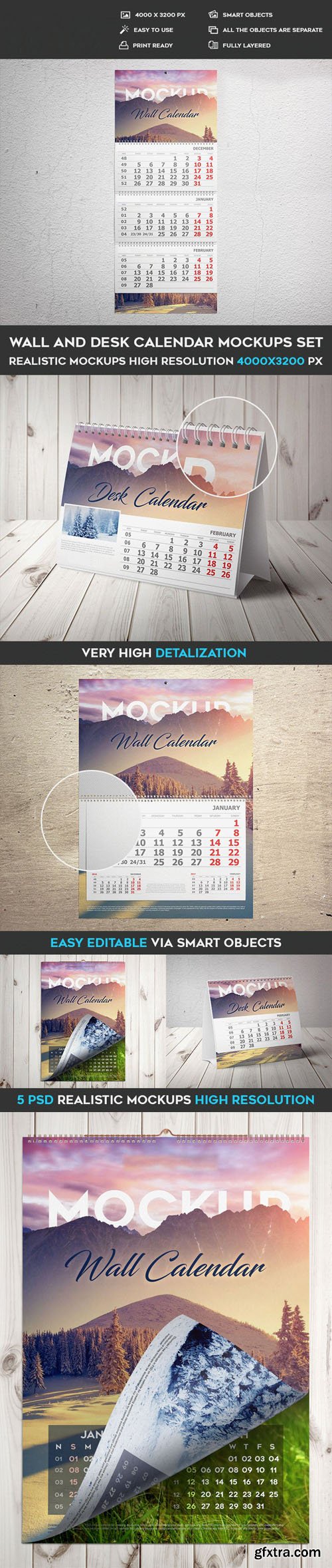 Wall & Desk Calendar PSD Mockups Templates