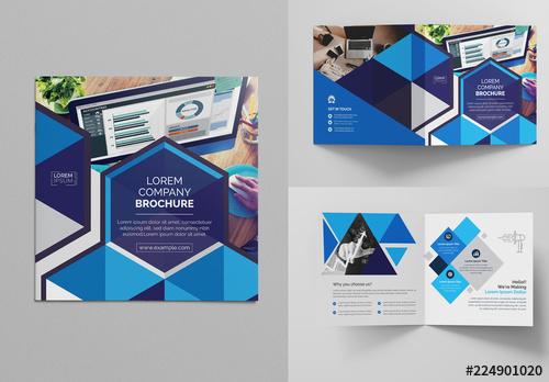 Square Bi-Fold Brochure Layout with Geometric Accents - 224901020 - 224901020