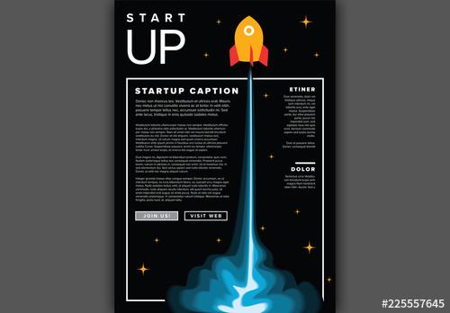 Flyer Layout with Rocket Illustration - 225557645 - 225557645