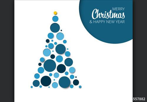 Christmas e-Card Layout with Blue Tree Illustration - 225557882 - 225557882