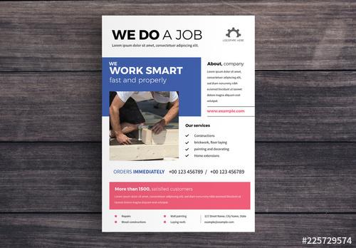 Business Flyer Layout with Red and Blue Accents - 225729574 - 225729574