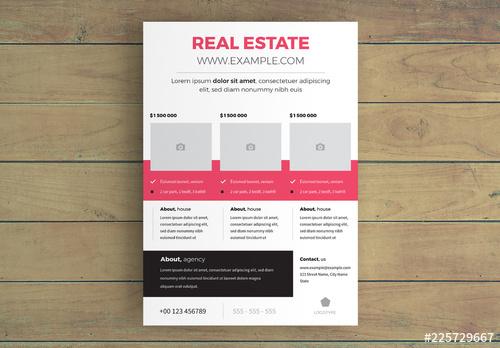 Real Estate Flyer Layout with Three Photo Placeholders - 225729667 - 225729667