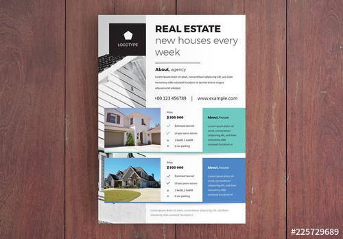 Real Estate Flyer Layout with Blue Accents - 225729689 - 225729689