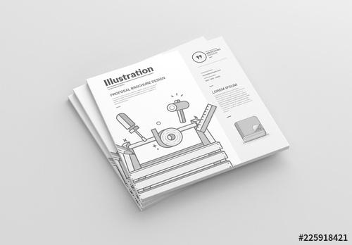 Square Brochure Layout with Writing Illustrations - 225918421 - 225918421