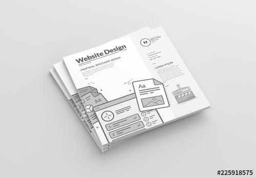 Square Brochure Layout with Web Design Illustrations - 225918575 - 225918575