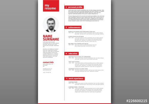 Resume Layout with Red Headers - 226600215 - 226600215