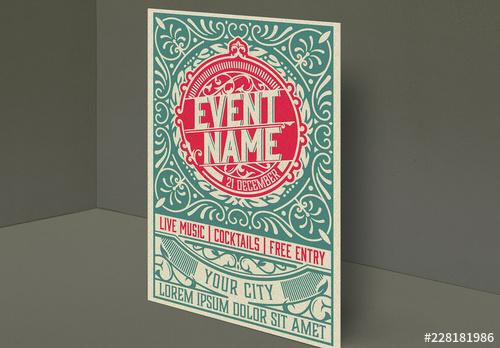 Event Poster Layout with Ornamental Elements - 228181986 - 228181986