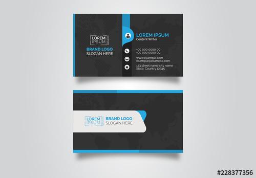 Business Card Layout with Blue Accents - 228377356 - 228377356