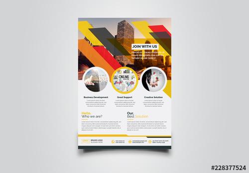 Business Flyer Layout with Circular Photo Elements - 228377524 - 228377524