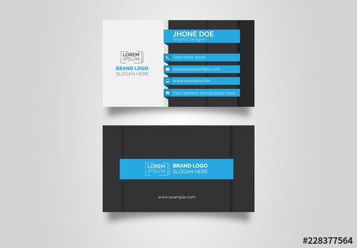 Business Card Layout with Blue Accents - 228377564 - 228377564