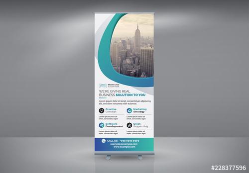 Advertising Roll-Up Banner Layout with Blue Gradient Accents - 228377596 - 228377596