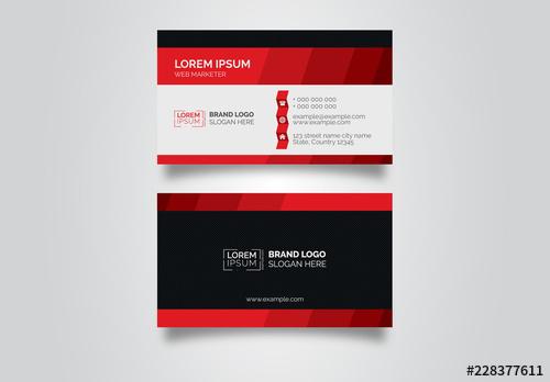 Business Card Layout with Red Accents - 228377611 - 228377611