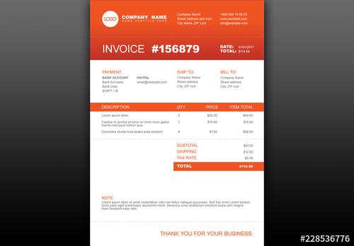 Invoice Layout with Orange Accents - 228536776 - 228536776