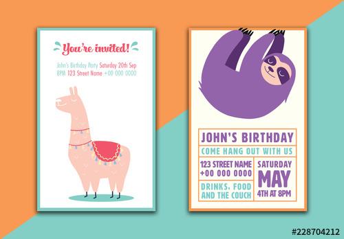 Birthday Party Flyer Layouts with Animal Illustrations - 228704212 - 228704212