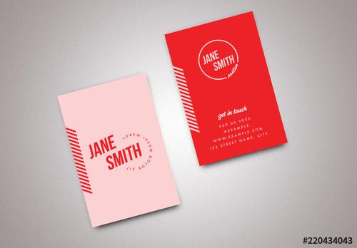 Business Card Layout with Red and Pink Accents - 220434043 - 220434043