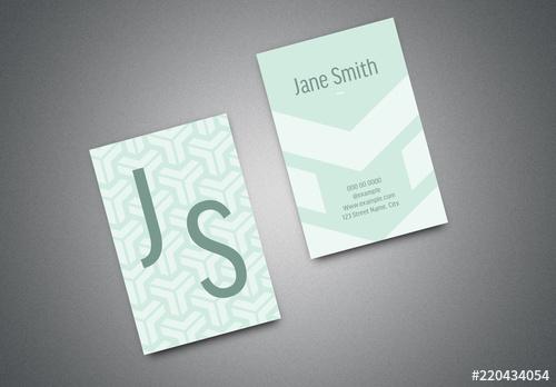 Business Card Layout with Green Accents - 220434054 - 220434054