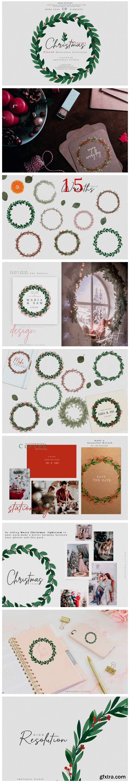 Christmas Watercolor Wreaths Collection 2142617