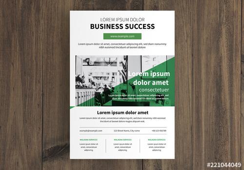 Business Flyer Layout with Green Triangle Photo Overlay - 221044049 - 221044049