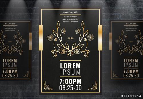 Event Flyer Layout with Gold Illustrations - 221360894 - 221360894