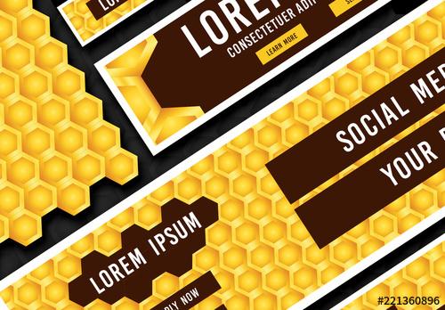 Web Banner Layouts with Honeycomb Pattern - 221360896 - 221360896