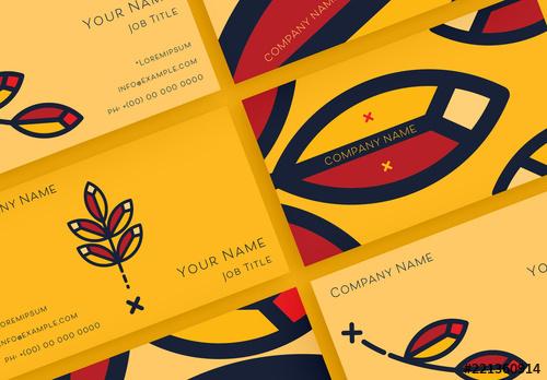 Business Card Layout with Geometric Illustrations - 221360914 - 221360914