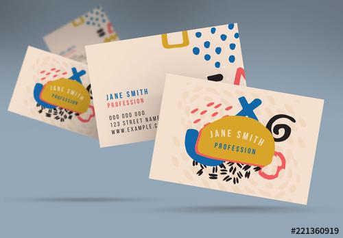 Business Card Layout with Hand Drawn Elements - 221360919 - 221360919