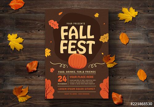 Fall Festival Flyer Layout with Leaf Illustrations - 221868530 - 221868530