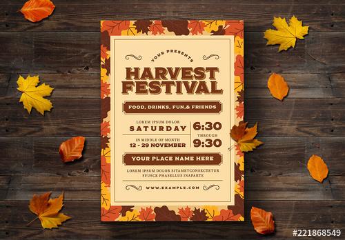 Fall Festival Flyer Layout with Leaf Illustrations - 221868549 - 221868549
