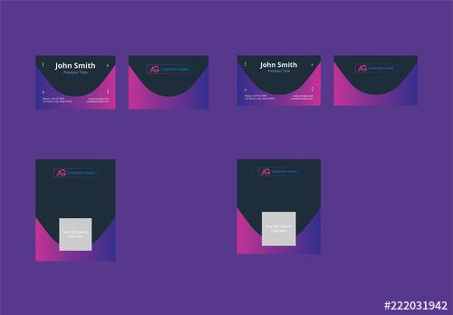 Business Card Layout with Purple Gradient Accents - 222031942 - 222031942