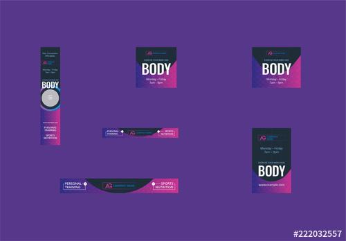 Web Banner Layout with Purple Gradient Accents - 222032557 - 222032557