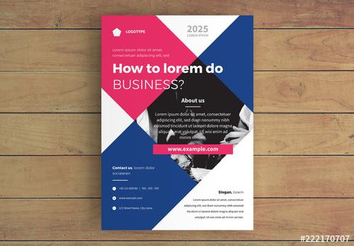 Business Flyer Layout with Blue and Pink Contrast - 222170707 - 222170707