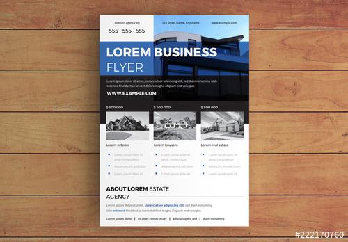 Real Estate Business Flyer Layout with Blue Accents - 222170760 - 222170760