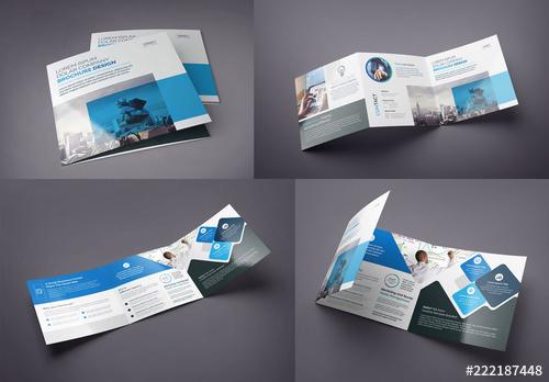 Blue and Black Square Tri-Fold Brochure Layout - 222187448 - 222187448