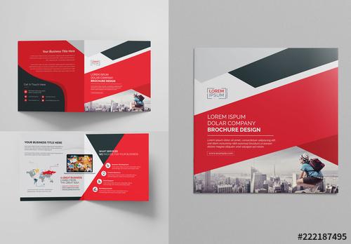 Red Square Bi-Fold Brochure Layout - 222187495 - 222187495