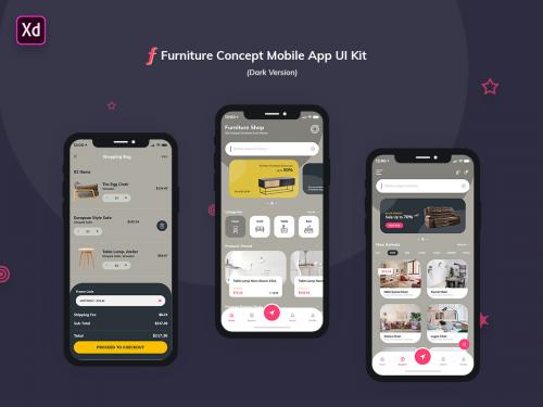 Furniture App UI Kit Dark Version (Adobe XD) - furniture-app-ui-kit-dark-version-adobe-xd