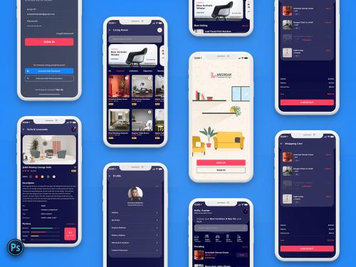 Furniture Mobile App UI Kit Dark Version - furniture-mobile-app-ui-kit-dark-version