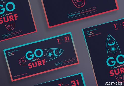 Flyer Layout Set with Surfboard And Wave Elements - 223745933 - 223745933