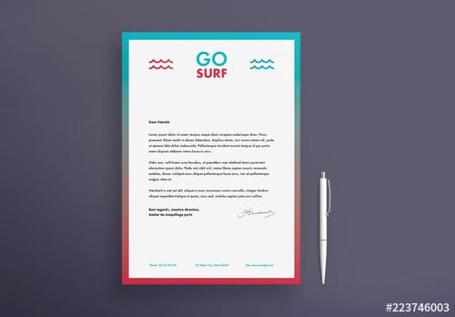 Letterhead Layout Set with Surfboard And Waves Elements - 223746003 - 223746003