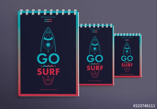 Notebook Cover Layout Set with Surfboard And Wave Elements - 223746111 - 223746111